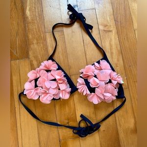 Fun Black Bikini Top with 3d flower design- Size M